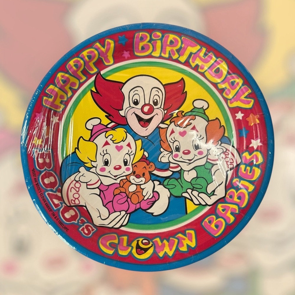 Vintage Bozo's Clown Birthday Babies Paper Plates Party Decoration 1992 NOS 8Qty